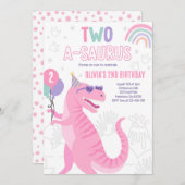 Dinosaur Twee A-Saurus 2e Verjaardagsfeest T-Rex Kaart (Voorkant / Achterkant)