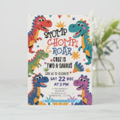 Dinosaur Twee A-Saurus 2e Verjaardagsfeest T-Rex Kaart (Staand voorkant)