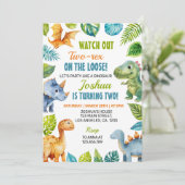 Dinosaur Twee-Rex Verjaardag Uitnodiging (Staand voorkant)