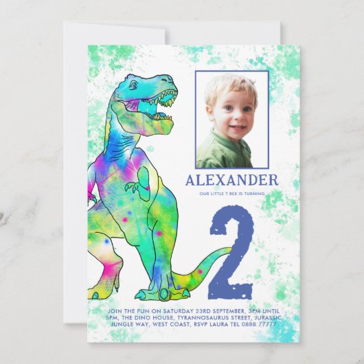 Dinosaur, tweede geboortedag foto kaart (Voorkant)