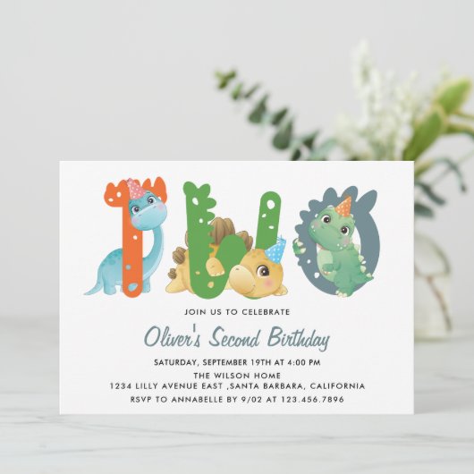 Dinosaur Tweede verjaardag Kaart (Staand voorkant)