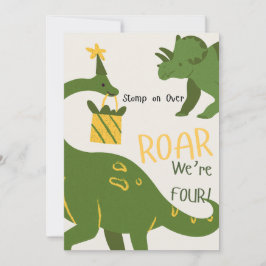 Dinosaur Twins 4th Birthday Invitations Kaart