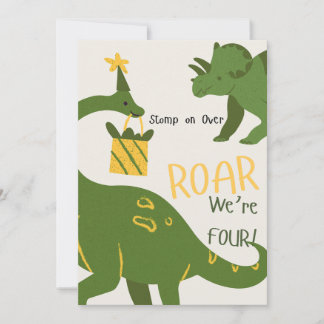 Dinosaur Twins 4th Birthday Invitations Kaart