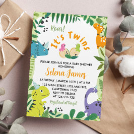 Dinosaur Twins Baby shower Invitation Kaart
