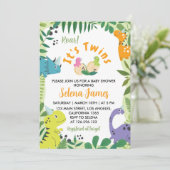 Dinosaur Twins Baby shower Invitation Kaart (Staand voorkant)