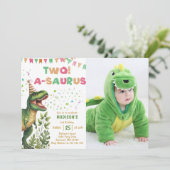 Dinosaur Two-A-Saurus 2de verjaardagsfeestje Kaart (Staand voorkant)