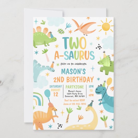 Dinosaur Two-A-Saurus 2e verjaardag Kaart (Voorkant)
