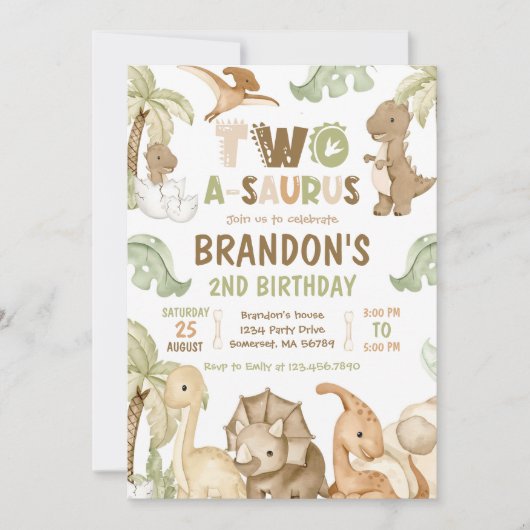 Dinosaur Two-A-Saurus 2e verjaardag Kaart (Voorkant)