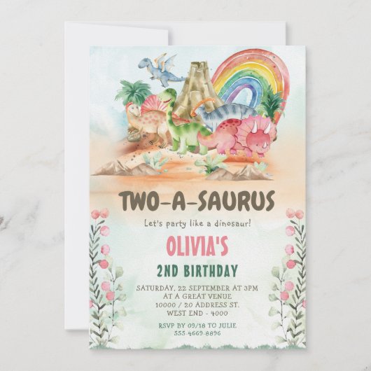 Dinosaur Two-A-Saurus 2e verjaardag Kaart (Voorkant)