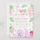 Dinosaur Two-A-Saurus Girl 2e verjaardag Kaart (Voorkant)