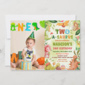 Dinosaur Two-A-Saurus Greenery 2e verjaardag foto Kaart (Voorkant)
