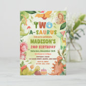Dinosaur Two-A-Saurus Greenery 2e verjaardag Kaart (Staand voorkant)