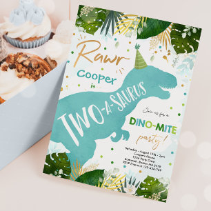 Dinosaur Two-A-Saurus Party Dinosaur 2e verjaardag Kaart