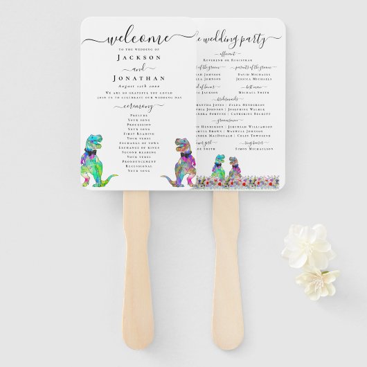 Dinosaur Two Grooms Gay Wedding Ceremony Handwaaier (Voorkant en achterkant)