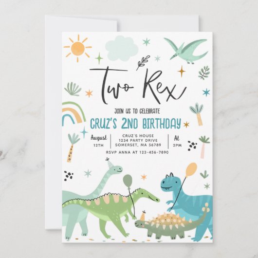 Dinosaur Two Rex 2de verjaardag Kaart (Voorkant)