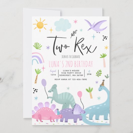 Dinosaur Two Rex 2de verjaardag Kaart (Voorkant)