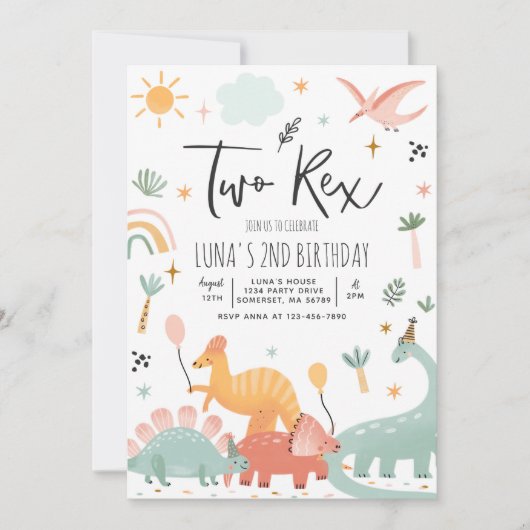 Dinosaur Two Rex 2de verjaardag Kaart (Voorkant)