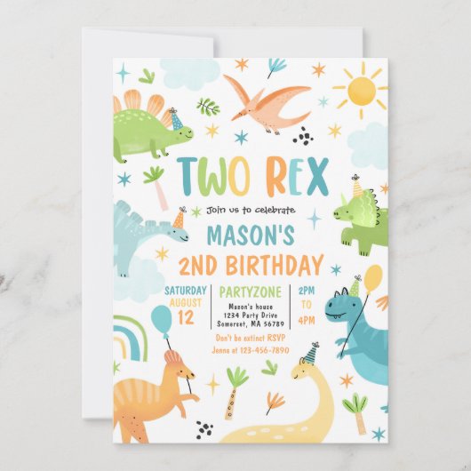 Dinosaur Two Rex 2de verjaardag Kaart (Voorkant)