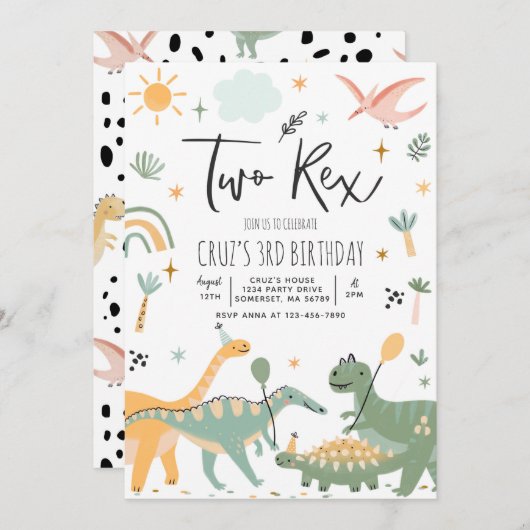 Dinosaur Two Rex 2de verjaardag Kaart (Voorkant / Achterkant)