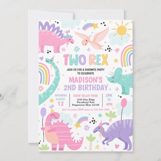 Dinosaur Two Rex 2de verjaardag Kaart (Voorkant)