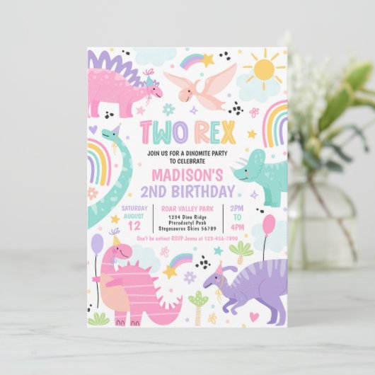Dinosaur Two Rex 2de verjaardag Kaart (Staand voorkant)