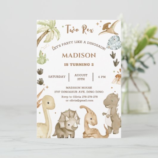Dinosaur Two Rex 2de verjaardagsfeestje Kaart (Staand voorkant)