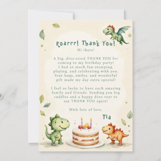 Dinosaur Two-Rex Bedankt Verjaardag Kaart (Voorkant)