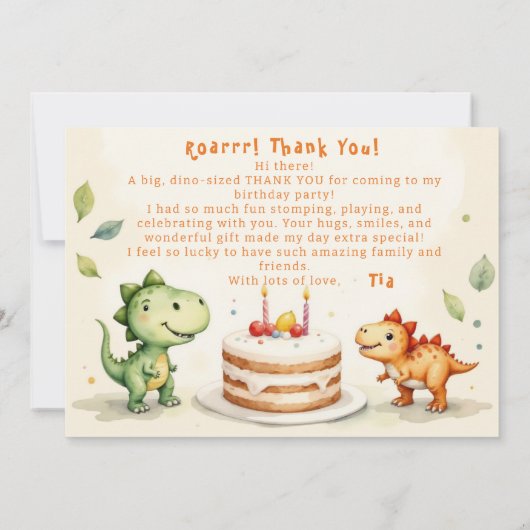 Dinosaur Two-Rex Bedankt Verjaardag Kaart Foto (Achterkant)