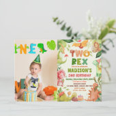 Dinosaur Two Rex Greenery 2e verjaardag foto Kaart (Staand voorkant)