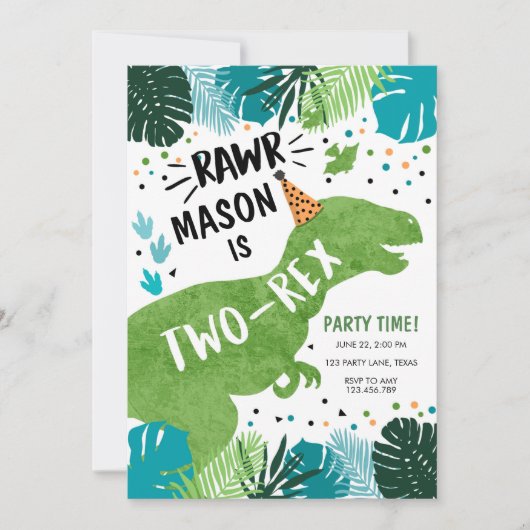 Dinosaur Two-Rex T-Rex RAWR 2e tweede verjaardag i Kaart (Voorkant)