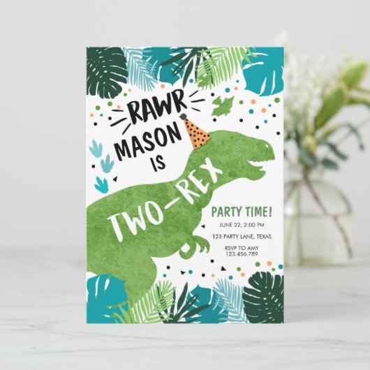 Dinosaur Two-Rex T-Rex RAWR 2e tweede verjaardag i Kaart (Staand voorkant)