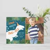 Dinosaur Two-Rex T-Rex RAWR 2e verjaardag Kaart (Staand voorkant)