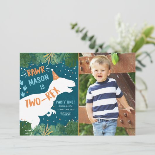 Dinosaur Two-Rex T-Rex RAWR 2e verjaardag Kaart (Staand voorkant)