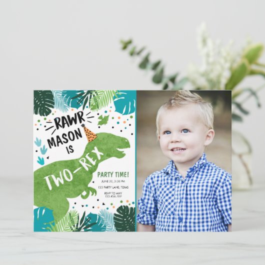 Dinosaur Two-Rex T-Rex RAWR 2e verjaardag Kaart (Staand voorkant)