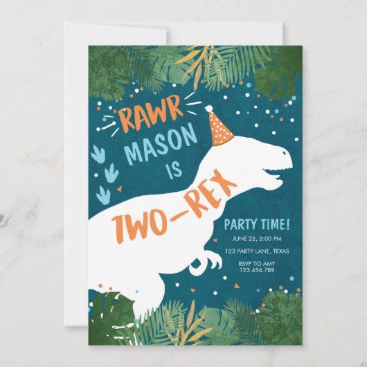 Dinosaur Two-Rex T-Rex RAWR 2e verjaardag Kaart (Voorkant)