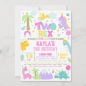 Dinosaur TWO Rex Uitnodiging 2e Verjaardag (Voorkant)
