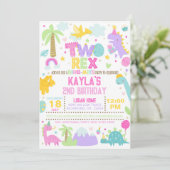 Dinosaur TWO Rex Uitnodiging 2e Verjaardag (Staand voorkant)
