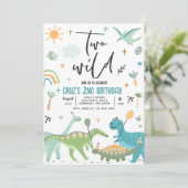 Dinosaur Two Wild 2e verjaardag Partij Kaart (Staand voorkant)