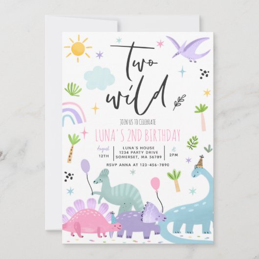 Dinosaur Two Wild 2e verjaardag Partij Kaart (Voorkant)
