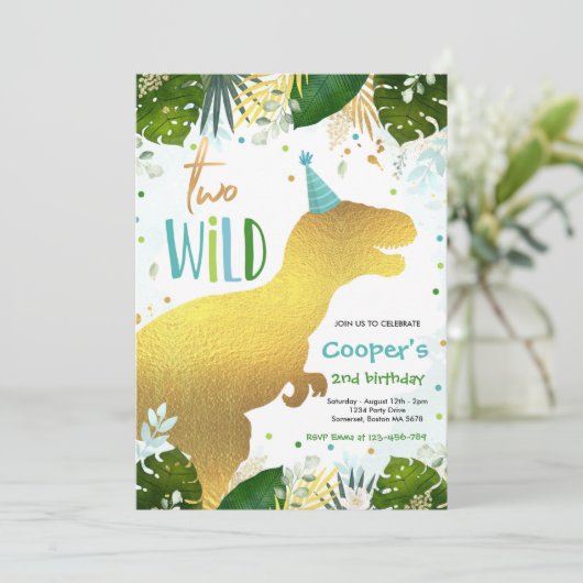 Dinosaur Two Wild Birthday Boy Dinosaur Birthday Kaart (Staand voorkant)