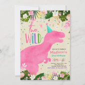 Dinosaur Two Wild Birthday Pink Dinosaur Birthday Kaart (Voorkant)