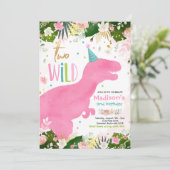 Dinosaur Two Wild Birthday Pink Dinosaur Birthday Kaart (Staand voorkant)