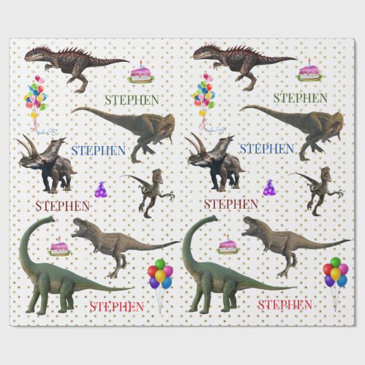 Dinosaur Tyrannosaurus Birthday Persoonlijke benam Cadeaupapier (Vlak)