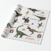 Dinosaur Tyrannosaurus Birthday Persoonlijke benam Cadeaupapier (Uitgerold)