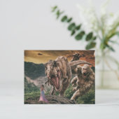 Dinosaur Tyrannosaurus Gorilla Fantasy Scene Briefkaart (Staand voorkant)