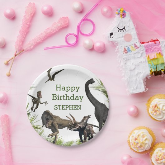 Dinosaur Tyrannosaurus Raptor Happy Birthday Papieren Bordje (Feest)