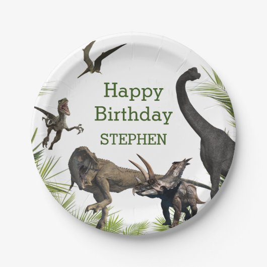 Dinosaur Tyrannosaurus Raptor Happy Birthday Papieren Bordje (Voorkant)