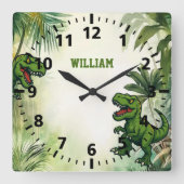 Dinosaur Tyrannosaurus Rex oerwoud Vierkante Klok (Voorkant)