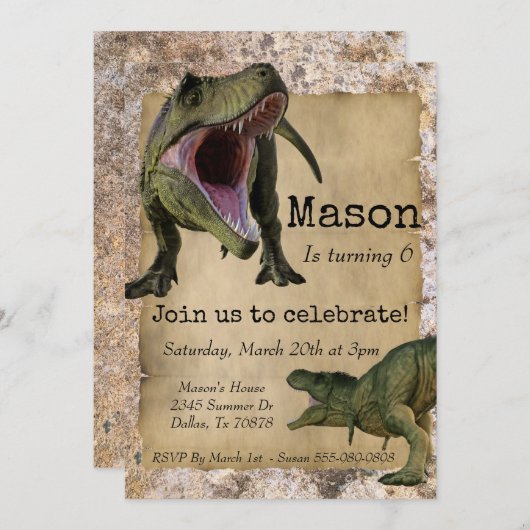 Dinosaur Tyrannosaurus T-Rex Child Birthday Kaart (Voorkant / Achterkant)