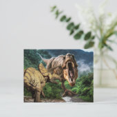 Dinosaur Tyrannosaurus Triceratops Attack Briefkaa Briefkaart (Staand voorkant)